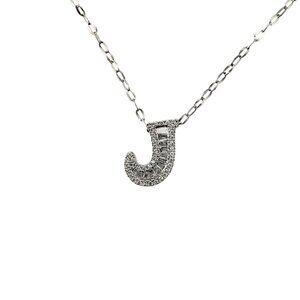 18 Karat White Gold Diamond "J" Pendant Necklace #22819